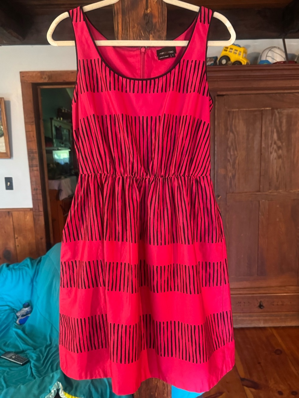 Max & Cleo Pink and Black Striped Sleeveless Midi Dress